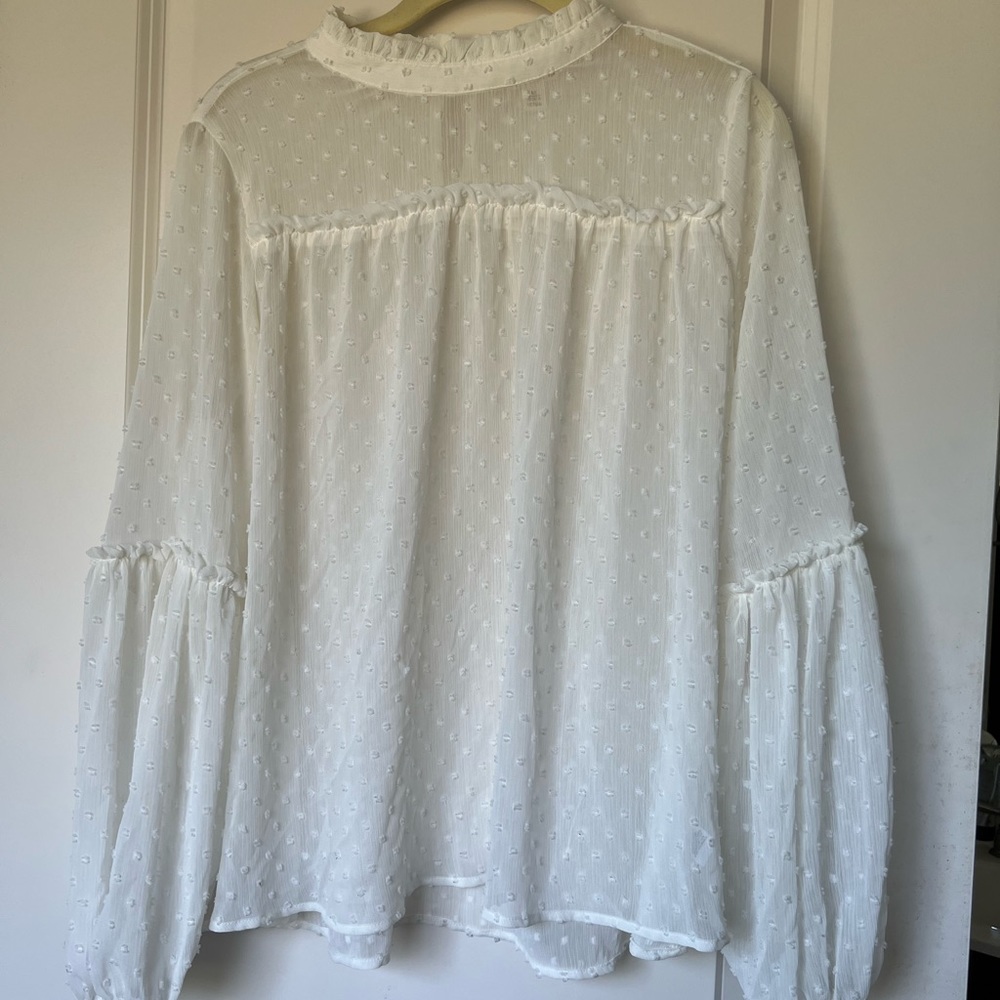 Women’s White Sheer Swiss Dot Mock Neck Blouse